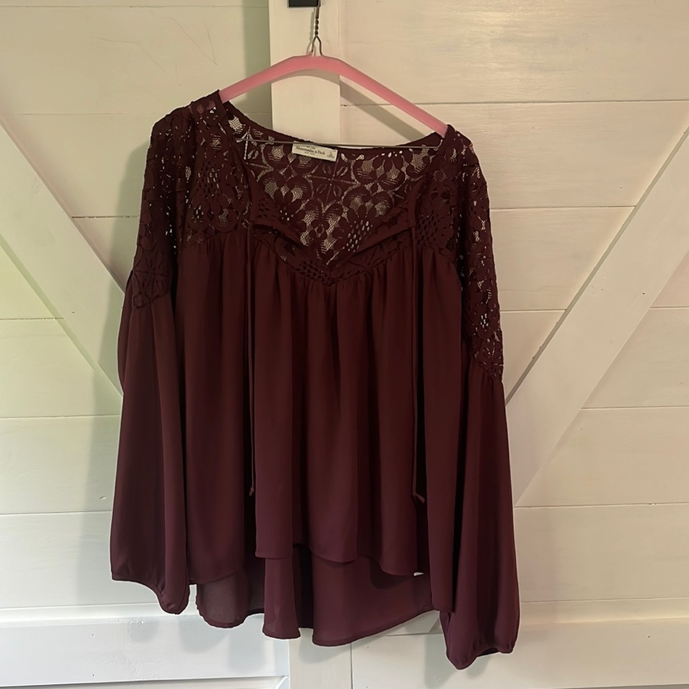 Abercrombie and Fitch maroon, lace blouse
